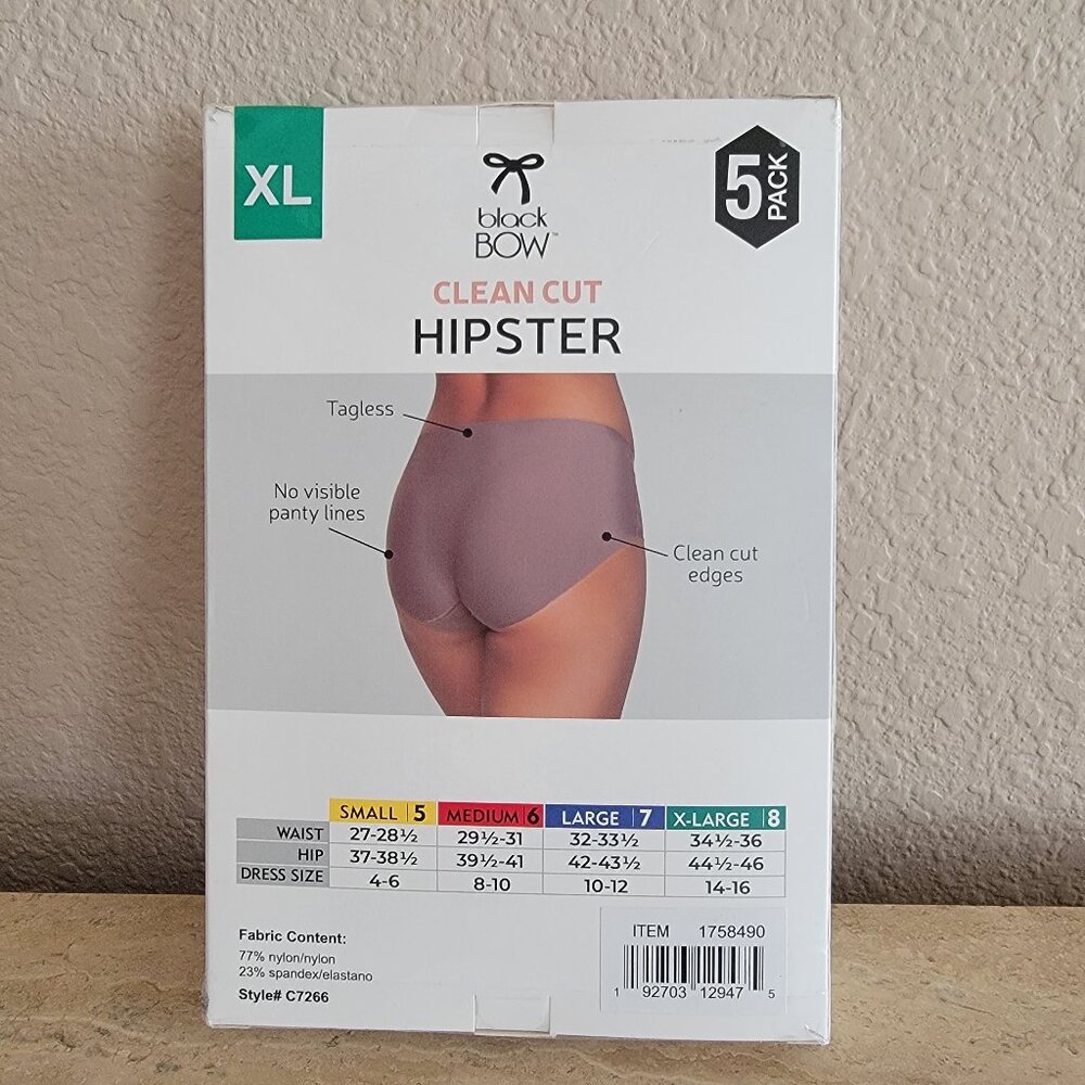 Black Bow Ladies’ Clean Cut Hipster Panties NIB - Picture 2 of 7